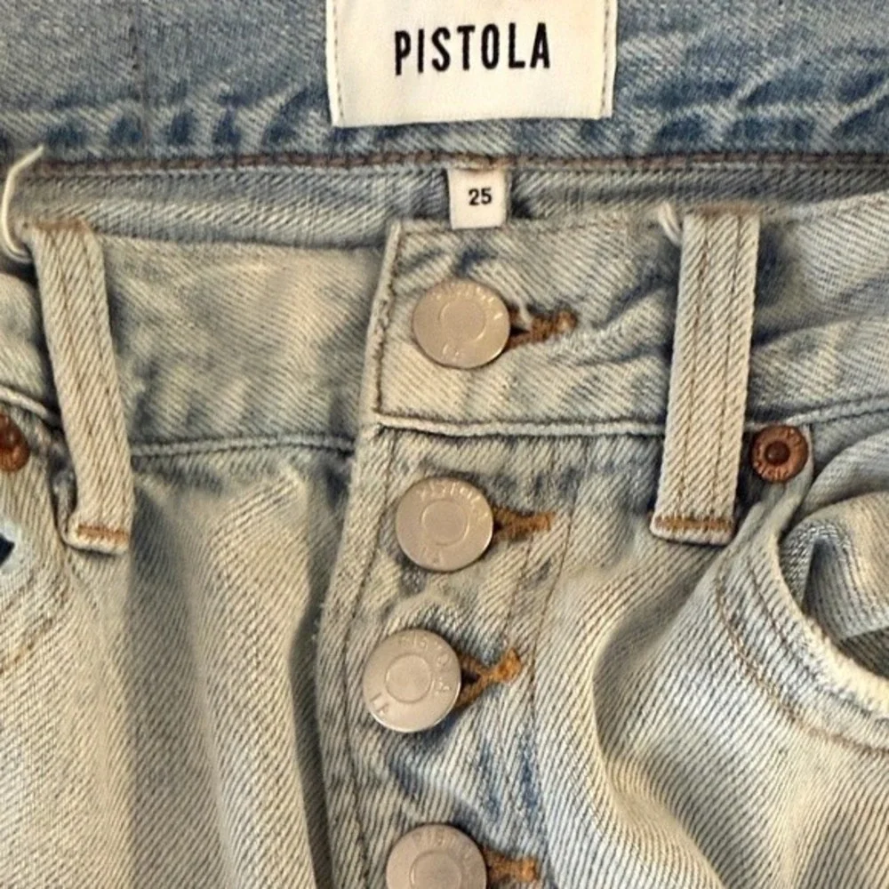 Pistola Lennon High Rise Distressed Straight Leg Jeans Light Wash‎ Blue Size 25